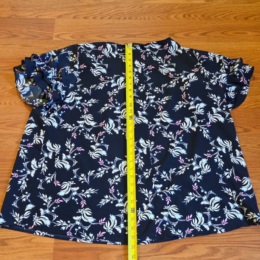 Lane Bryant Women's Pullover Top Ruffled Sleeves Blue Floral Rose Plus Size 18 - Picture 8 of 11